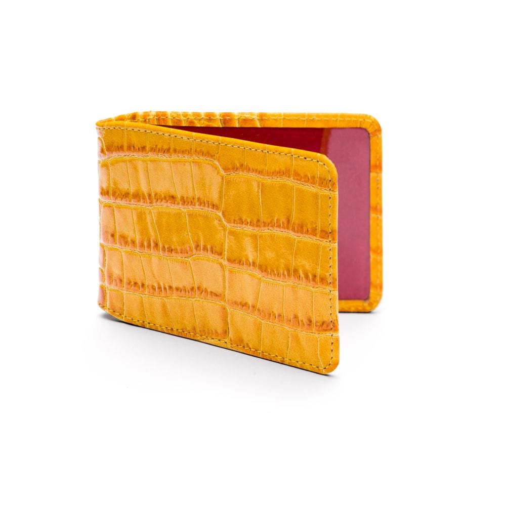 Leather Oyster card holder, yellow croc, front