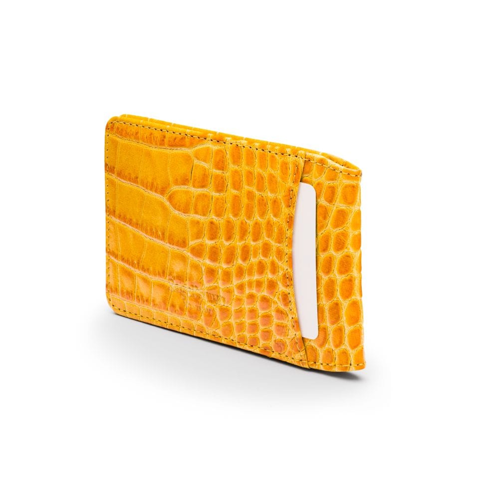 Leather Oyster card holder, yellow croc, back