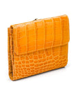 Leather purse with brass clasp, yellow croc, back