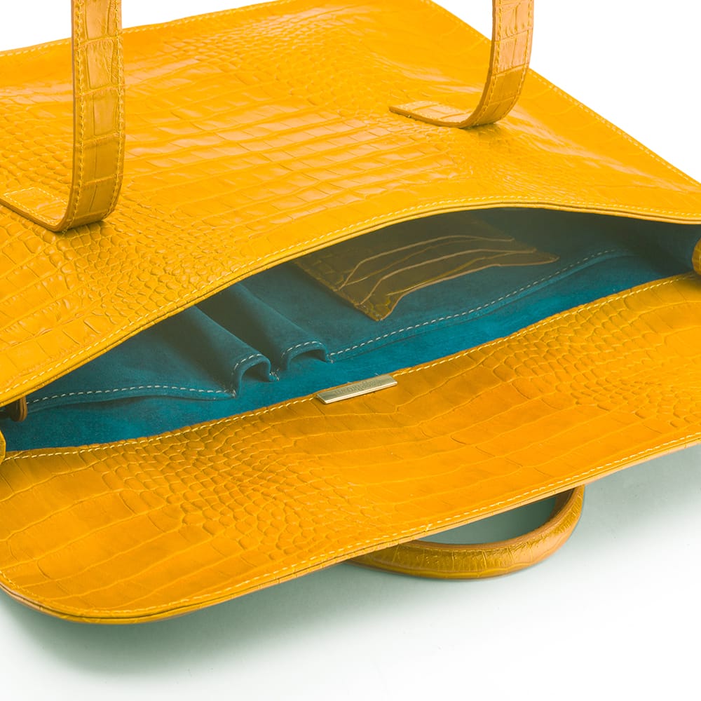 Leather music bag, yellow croc, inside