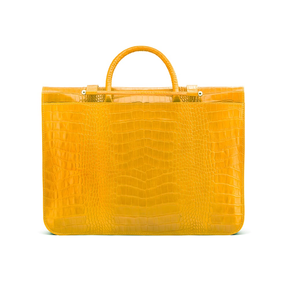 Leather music bag, yellow croc, back