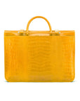 Leather music bag, yellow croc, back