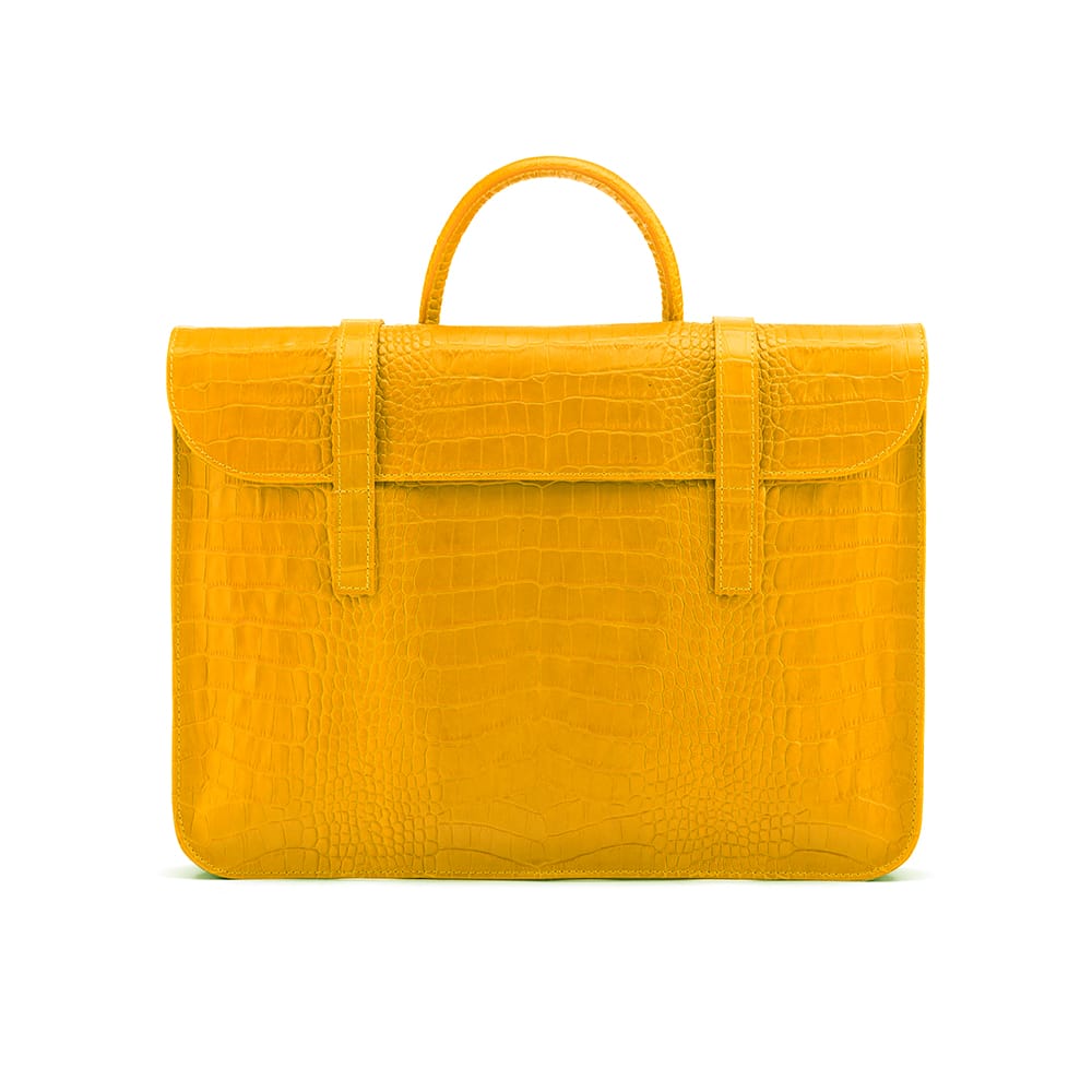 Leather music bag, yellow croc, front