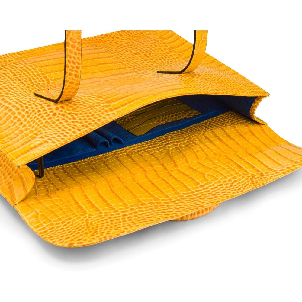 Leather music bag, yellow croc, inside