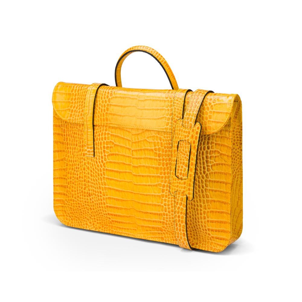 Leather music bag, yellow croc, side with strap