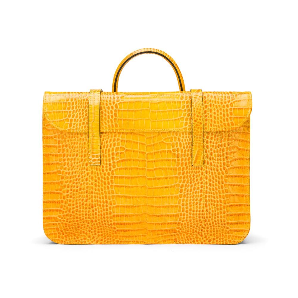 Leather music bag, yellow croc, front