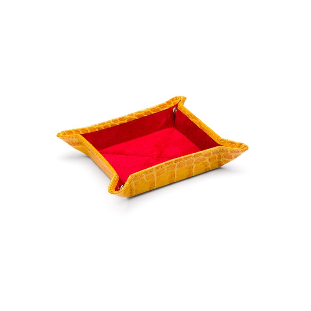 Small leather valet tray, yellow croc
