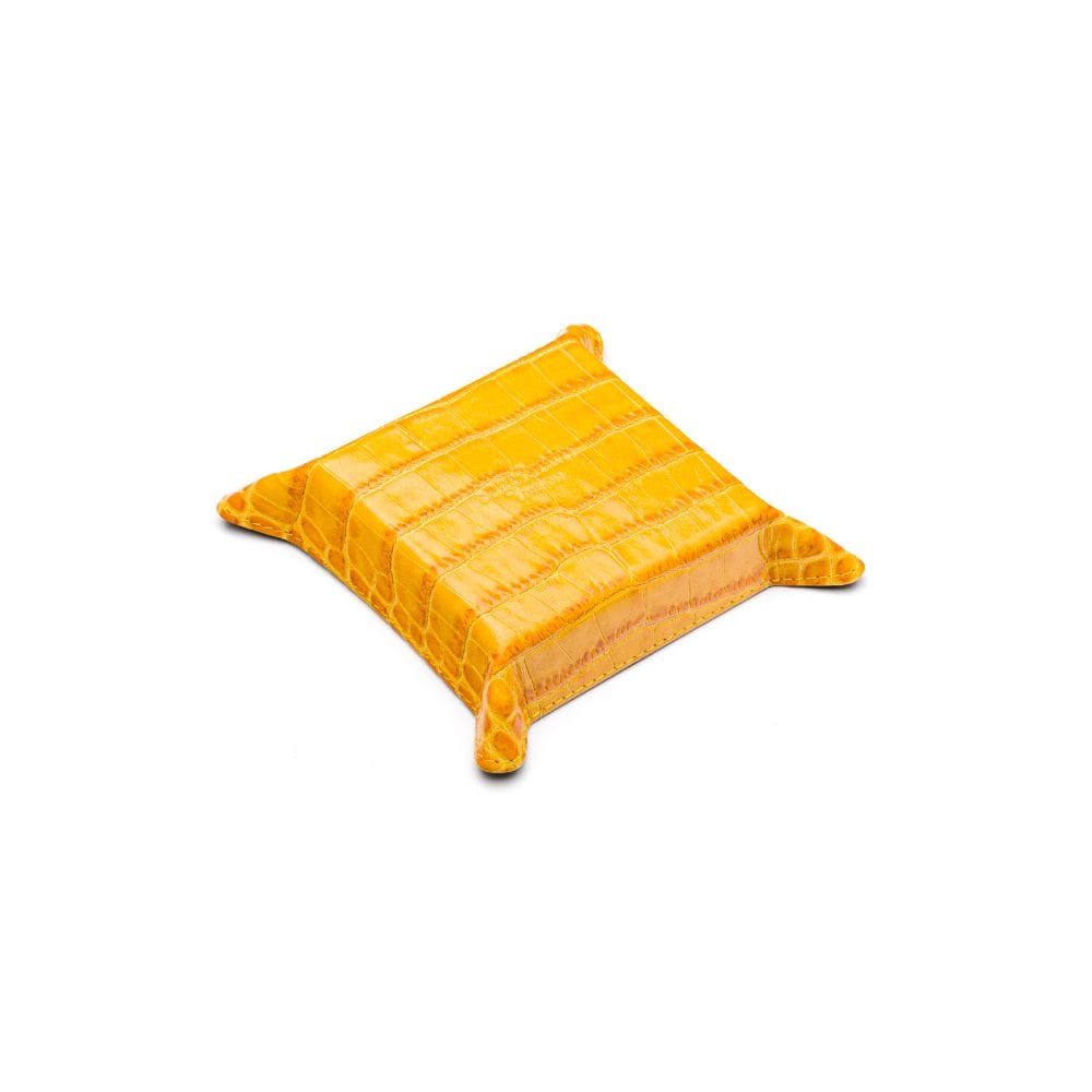 Small Leather Valet Tray - Yellow Croc