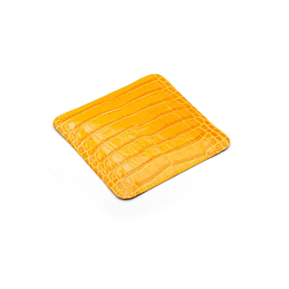 Small leather valet tray, yellow croc, flat base