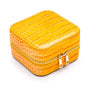 Leather travel jewellery case with zip, yellow croc, side view