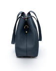 Leather tote bag, navy, side