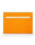 Flat leather credit card wallet 4 CC, yellow pebble grain, front