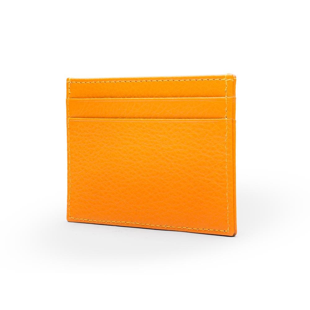 Flat leather credit card wallet 4 CC, yellow pebble grain, side