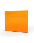 Flat leather credit card wallet 4 CC, yellow pebble grain, side