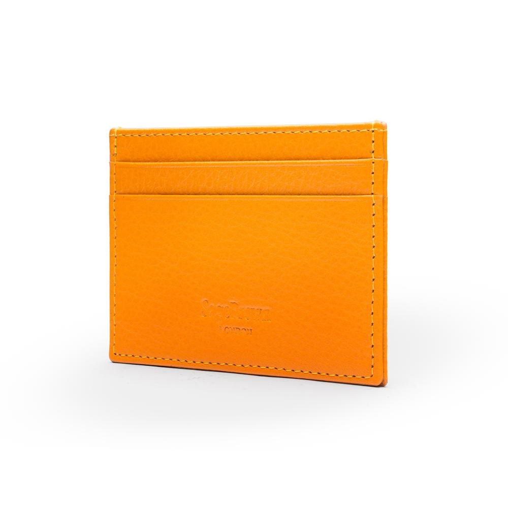 Flat leather credit card wallet 4 CC, yellow pebble grain, back