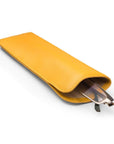 Large leather glasses case. soft yellow, inside