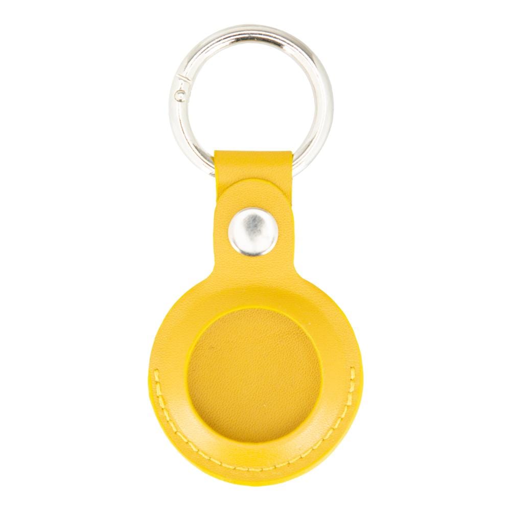 Leather air tag holder, yellow, front view