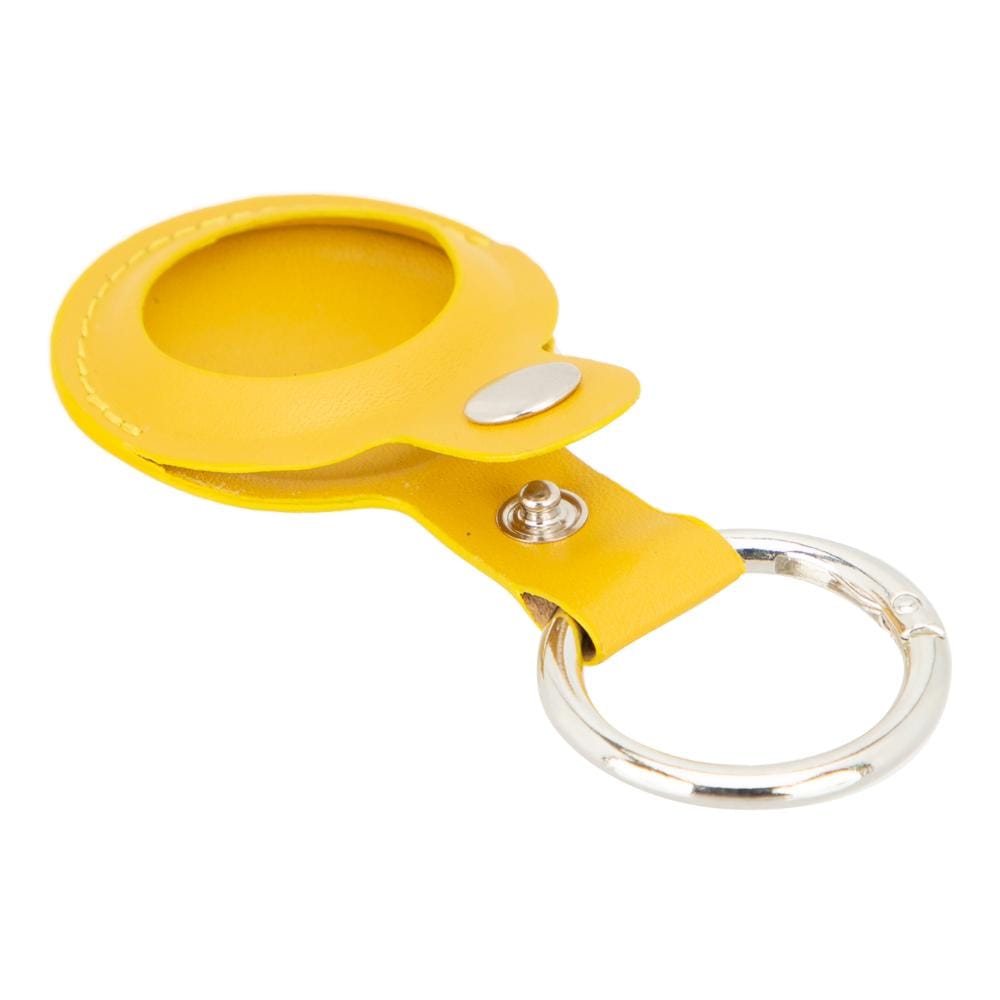 Leather air tag holder, yellow, side