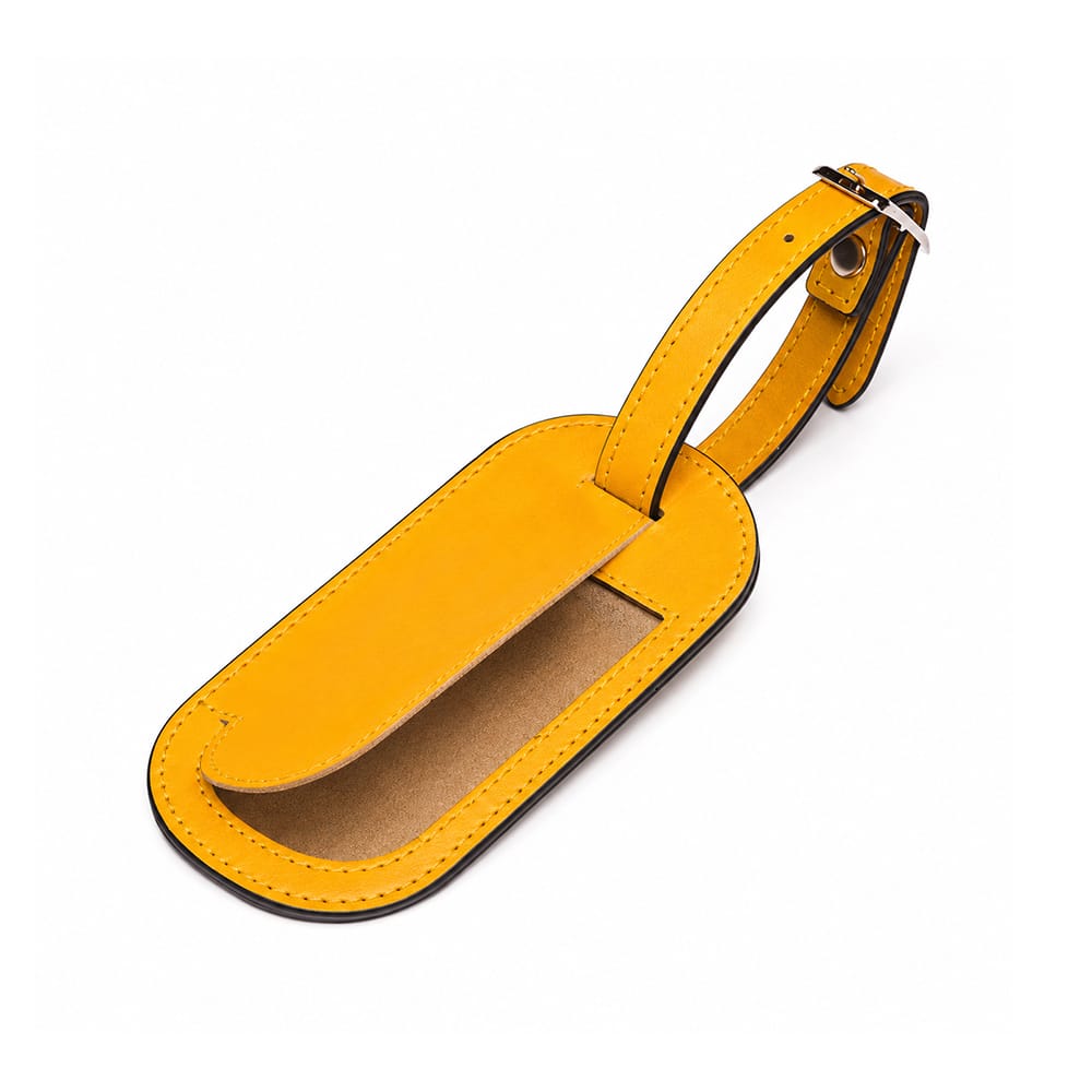Leather luggage label, yellow