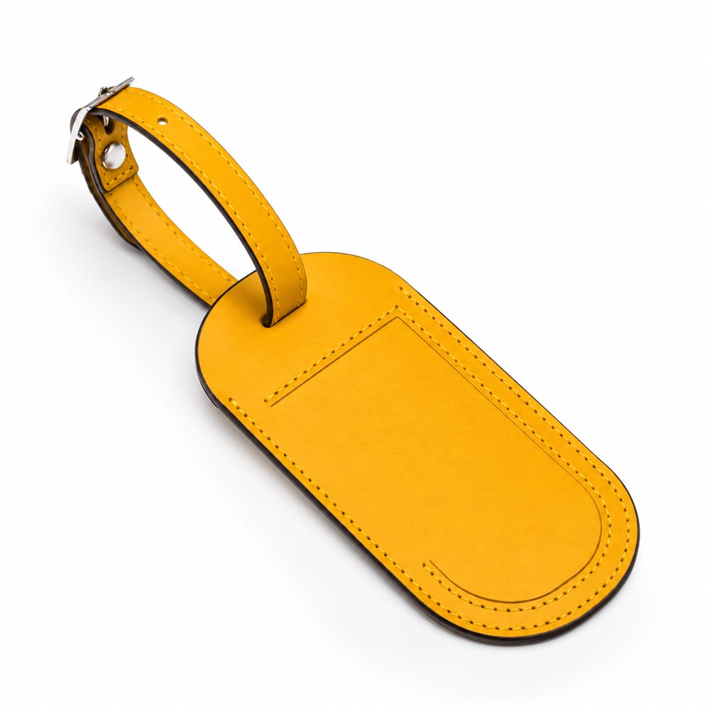 Leather luggage tag, yellow, front