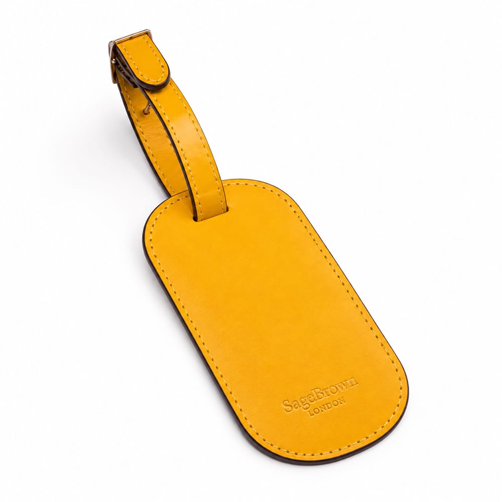 Leather luggage tag, yellow, back