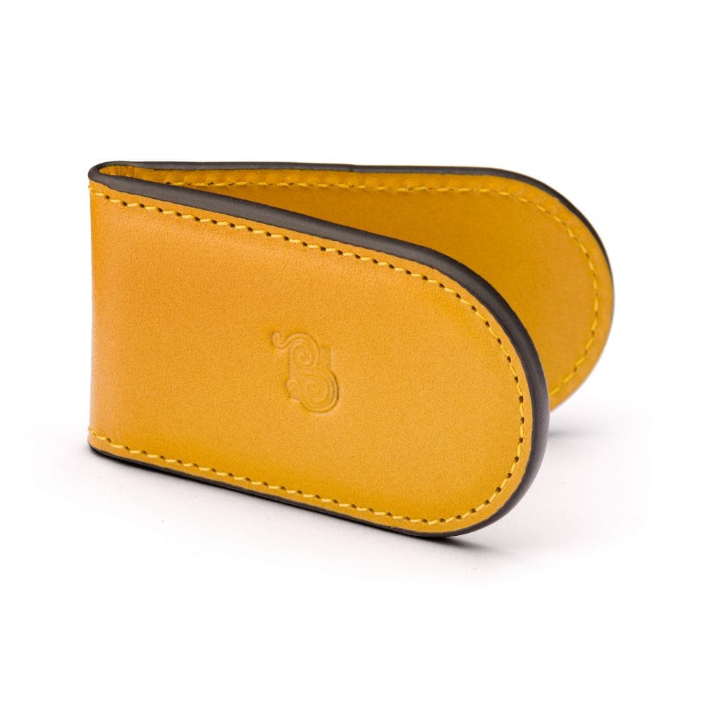 Leather Magnetic Money Clip, yellow, front