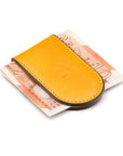 Leather Magnetic Money Clip, yellow, with cash