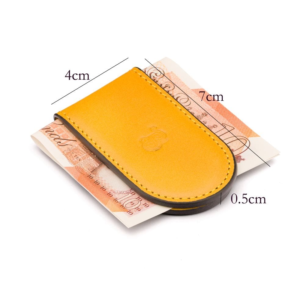 Leather Magnetic Money Clip, yellow, dimensions