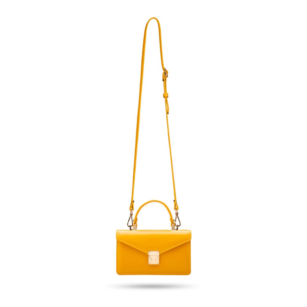 Maya top handle bag, yellow, with long shoulder strap