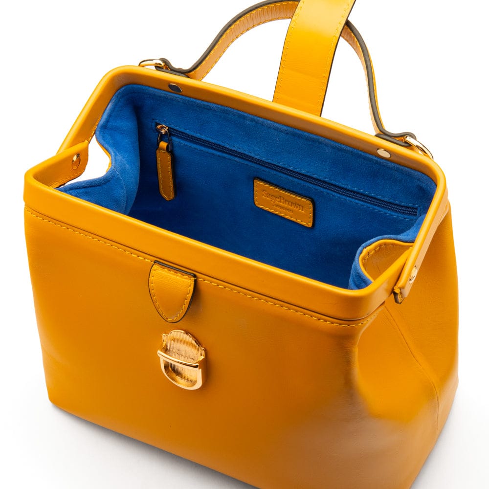 Mini leather Gladstone bag, yellow, inside