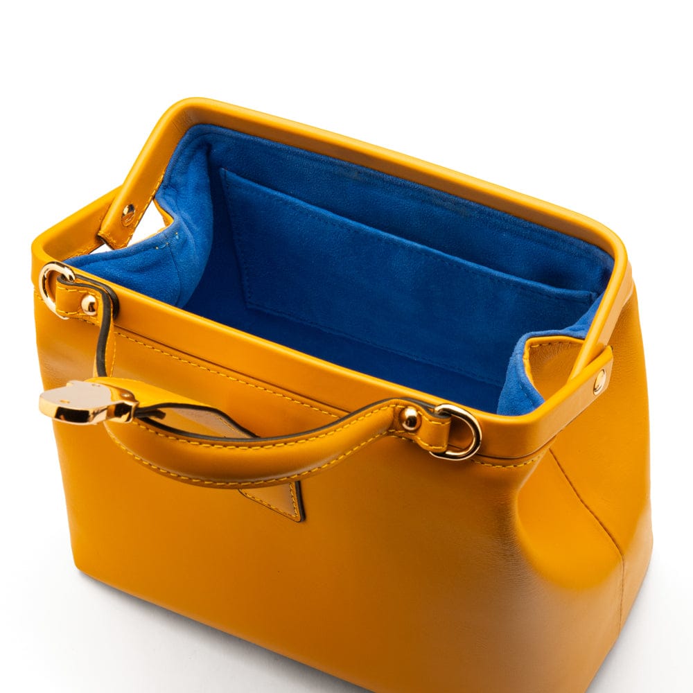 Mini leather Gladstone bag, yellow, open