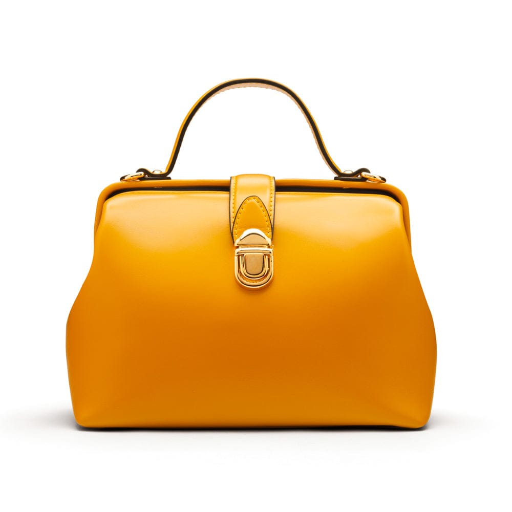 Mini leather Gladstone bag, yellow, front
