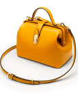 Mini leather Gladstone bag, yellow, with shoulder strap