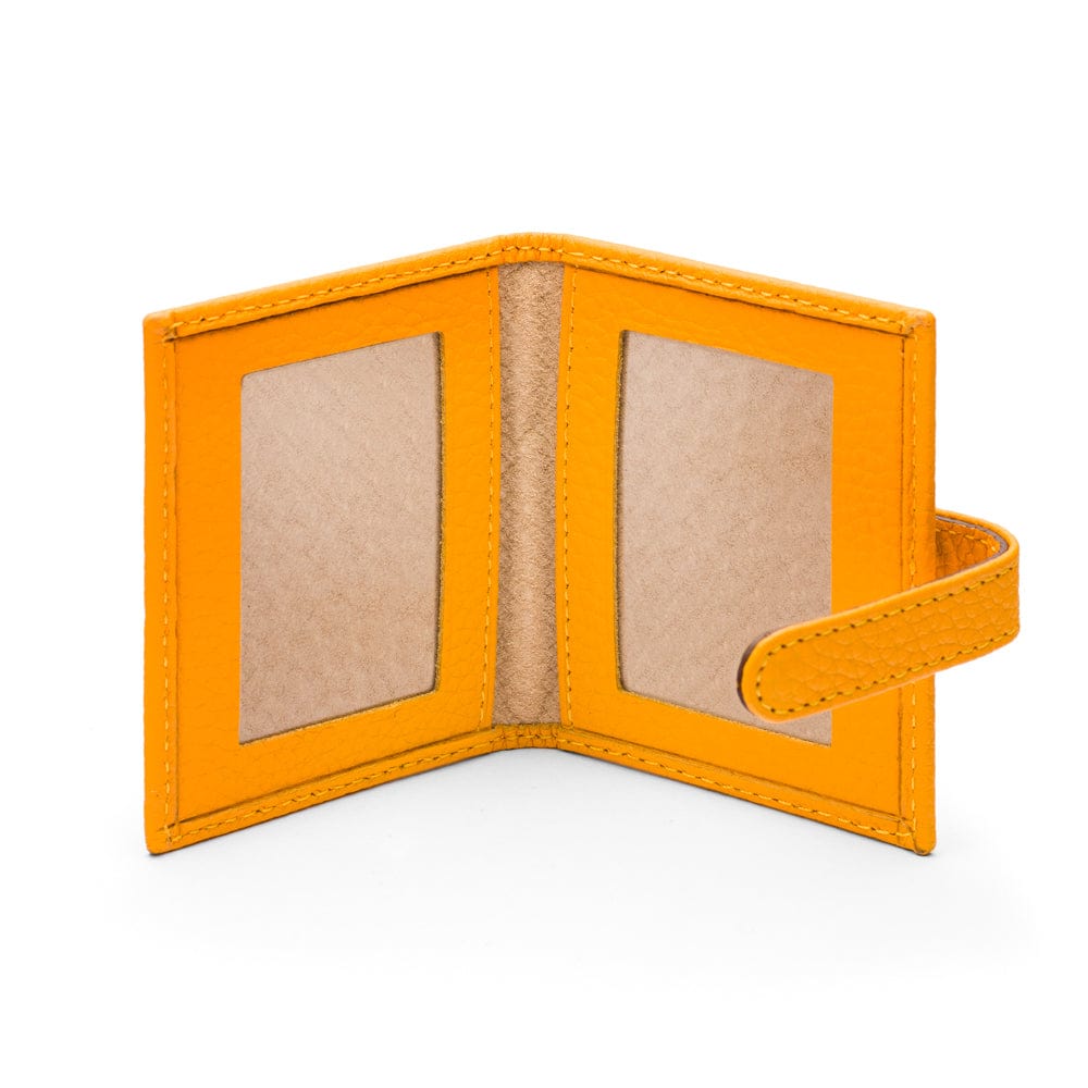 Mini leather passport photo frame, yellow 60 x 40mm, inside