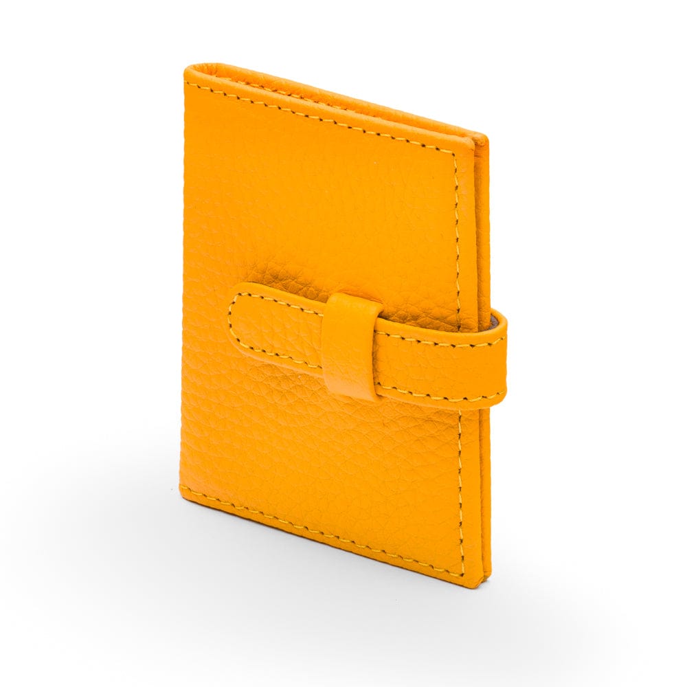 Mini leather passport photo frame, yellow 60 x 40mm, side