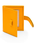 Mini leather passport photo frame, yellow 60 x 40mm, open