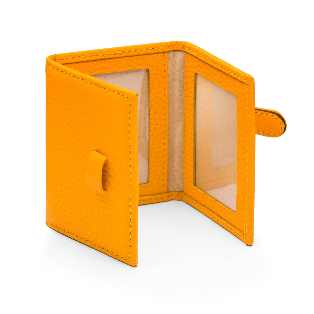 Mini leather trifold photo frame, yellow, 60 x 40mm, open