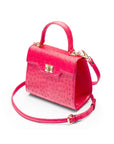 Mini ostrich leather Morgan Bag, top handle bag, pink, side view