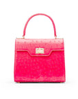 Mini ostrich leather Morgan Bag, top handle bag, pink, front