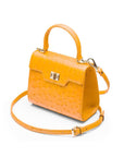 Mini ostrich leather Morgan Bag, top handle bag, yellow, side view