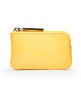 Miniature leather coin purse with key chain, yellow, front