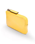 Miniature leather coin purse with key chain, yellow, top