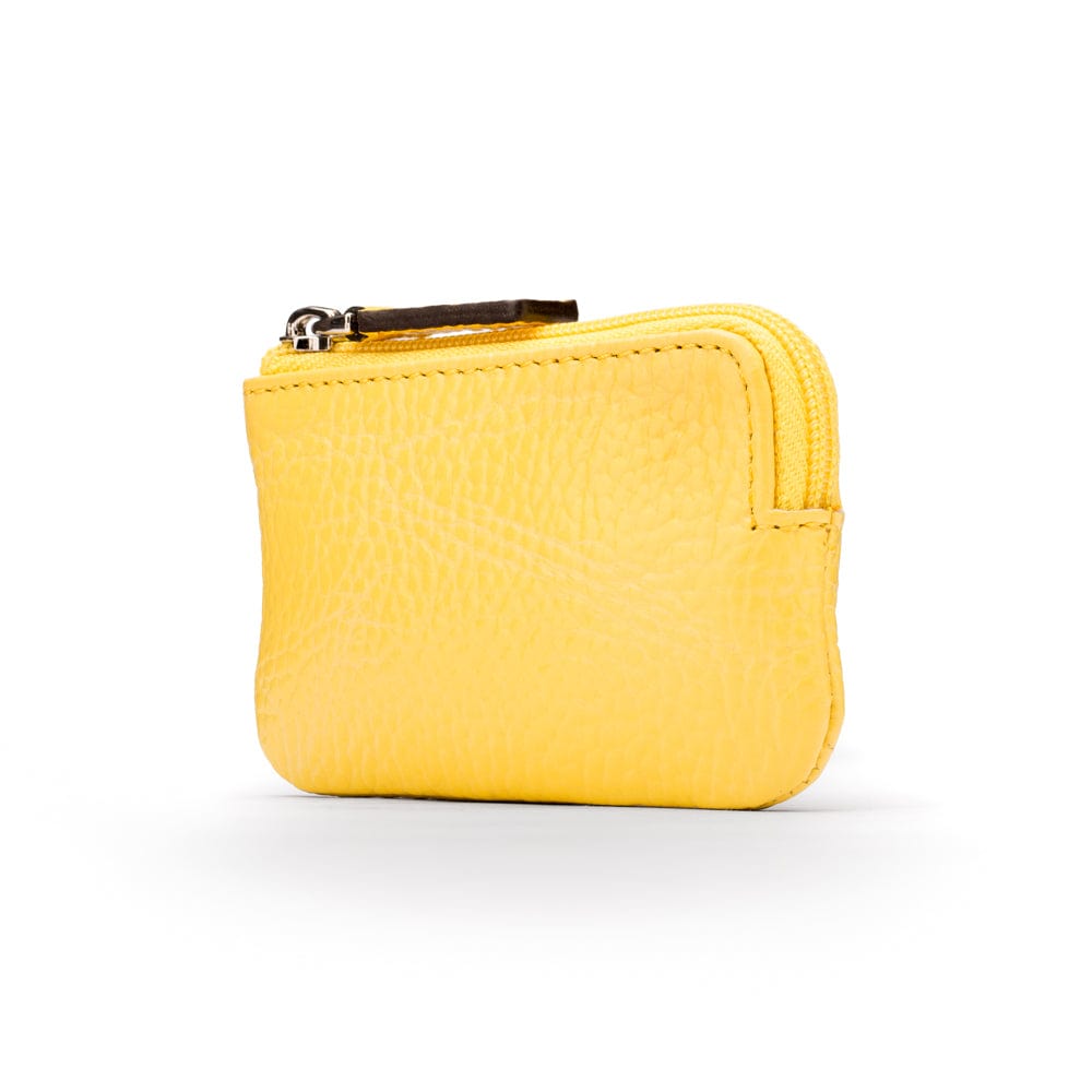 Miniature leather coin purse with key chain, yellow, side