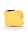 Miniature leather coin purse with key chain, yellow, side