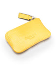 Miniature leather coin purse with key chain, yellow, back