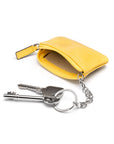 Miniature leather coin purse with key chain, yellow, inside