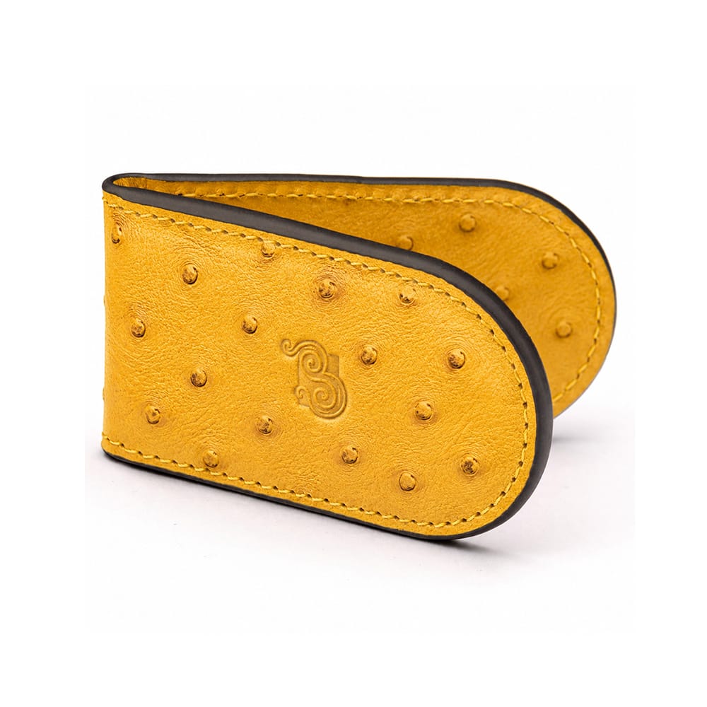 Real Ostrich Leather Magnetic Money Clip, yellow, front