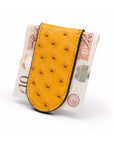 Real Ostrich Leather Magnetic Money Clip, yellow, back