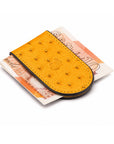 Real Ostrich Leather Magnetic Money Clip, yellow, front view