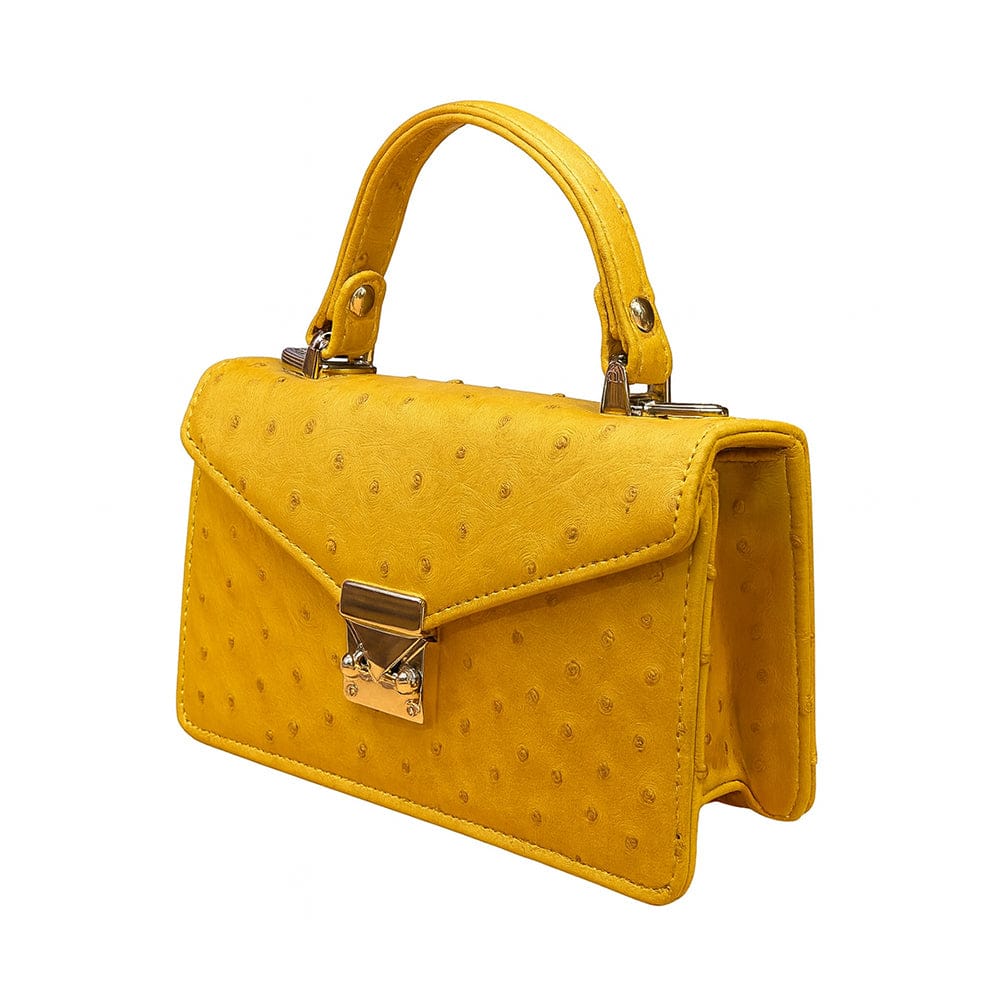 Real ostrich Maya bag, yellow ostrich, side